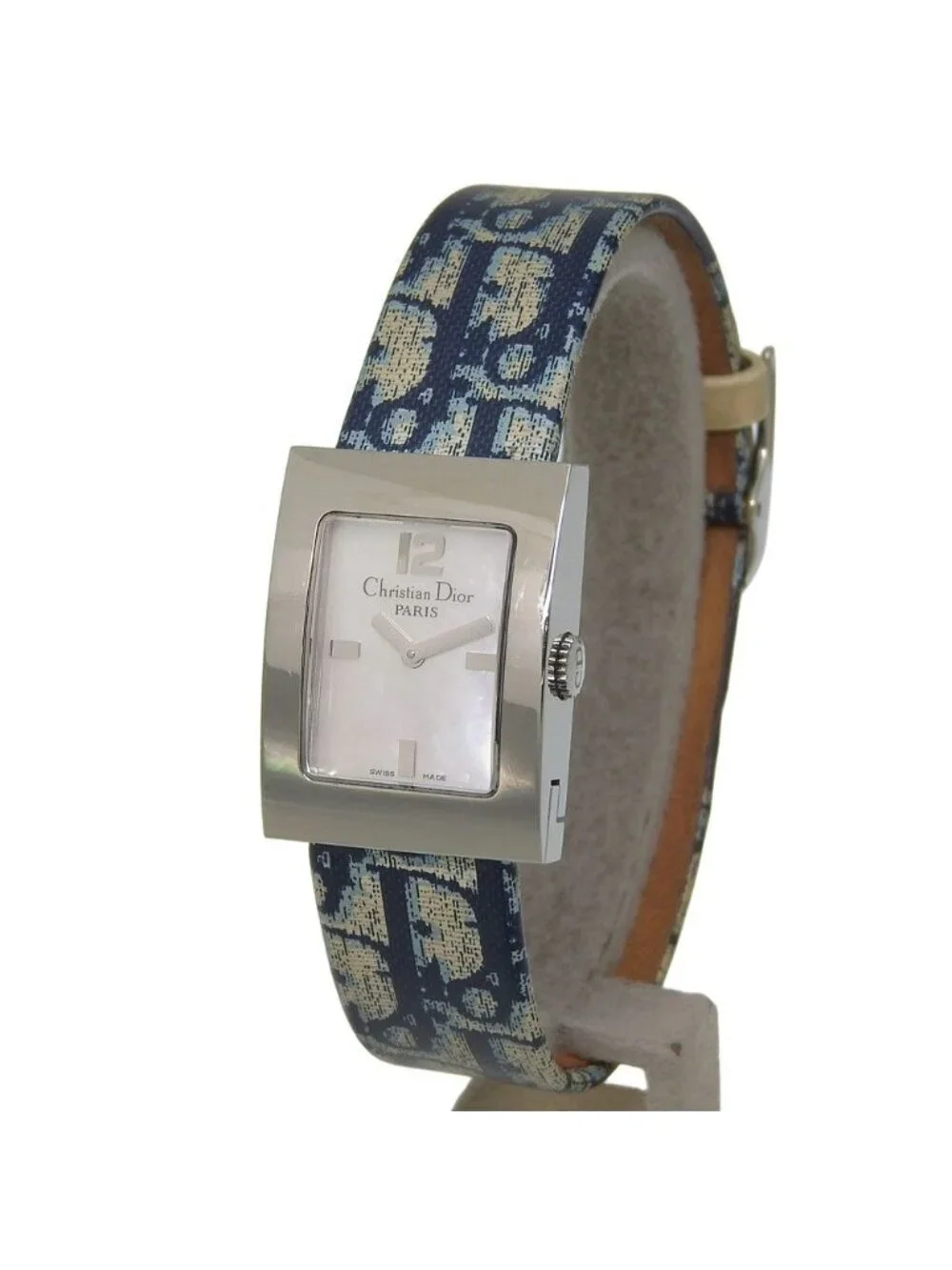 Dior Malice Stainless Steel Leather Quartz Analog Display White Shell Dial Watch